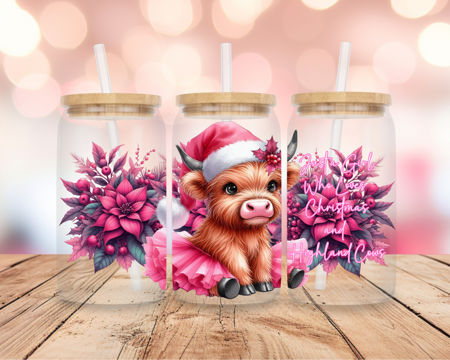Christmas Highland Cow 4 16oz DIGITAL DOWNLOAD
