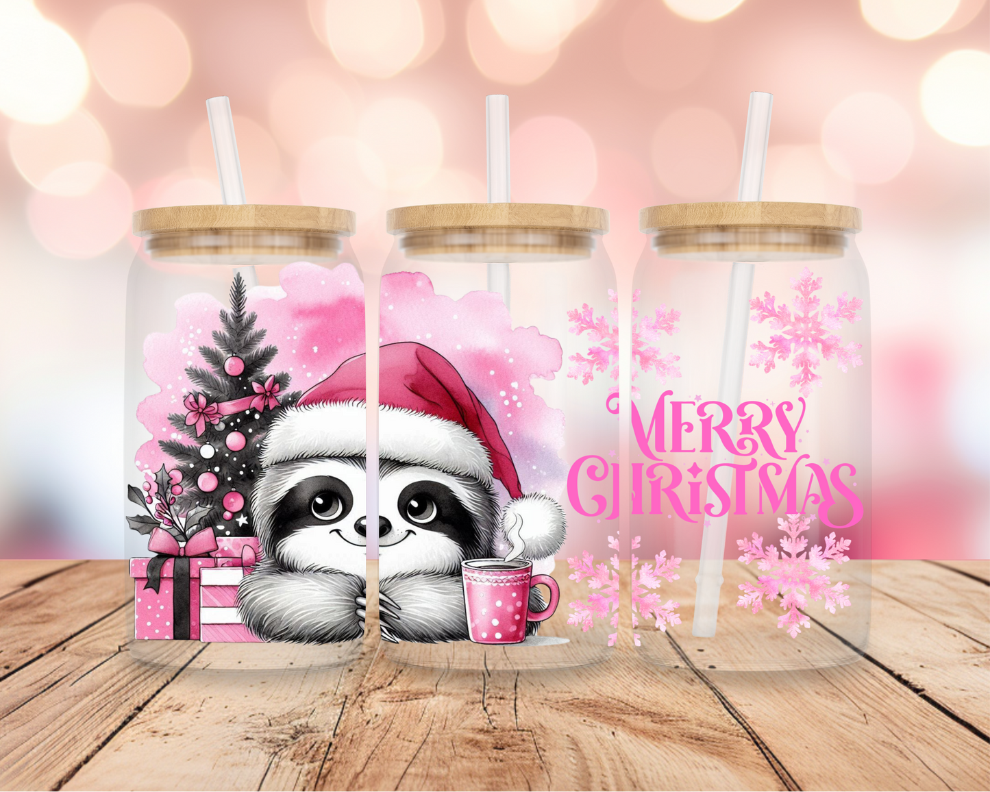 Christmas Sloth- Pink 16oz DIGITAL DOWNLOAD