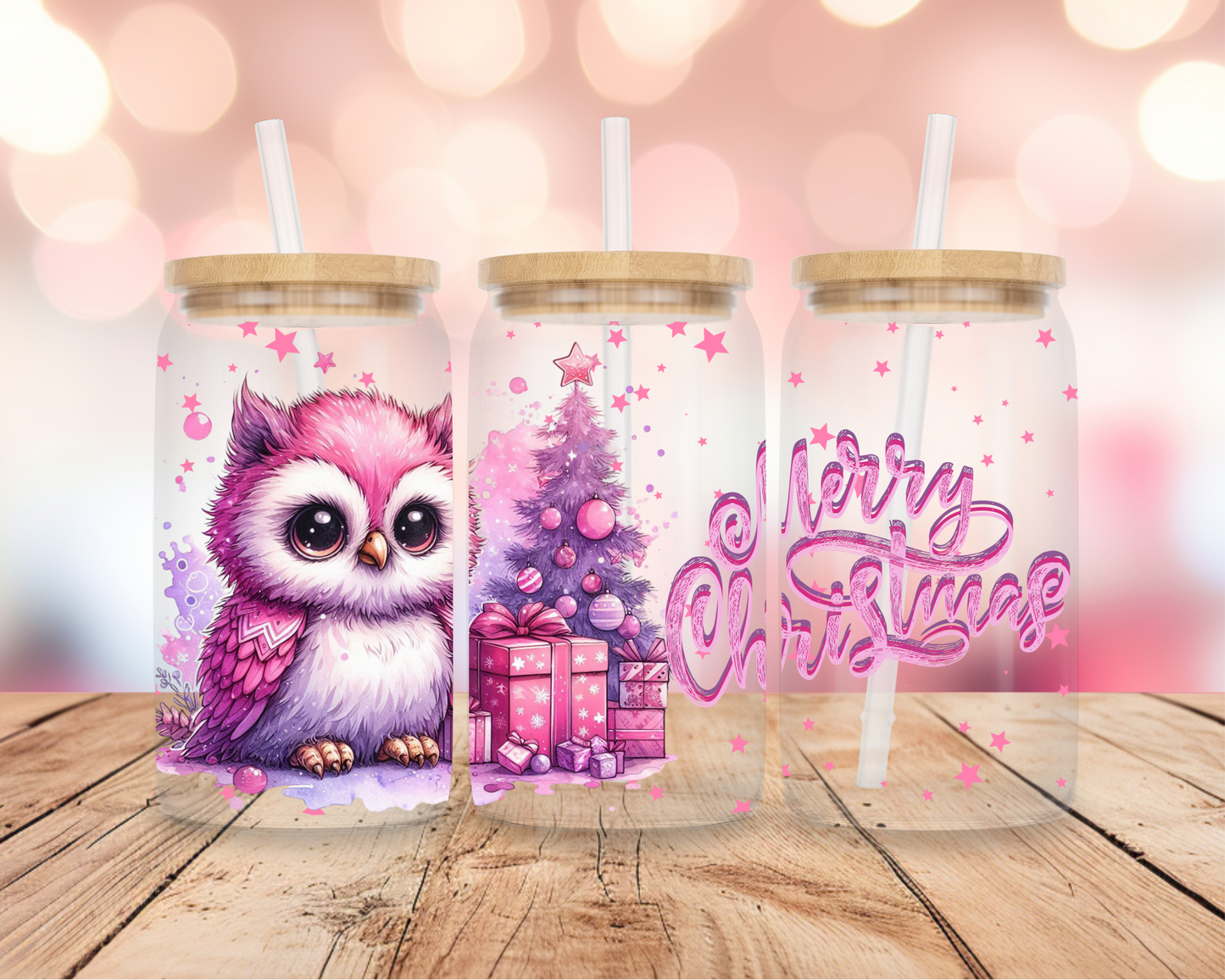 Christmas Owl- Pink 16oz DIGITAL DOWNLOAD