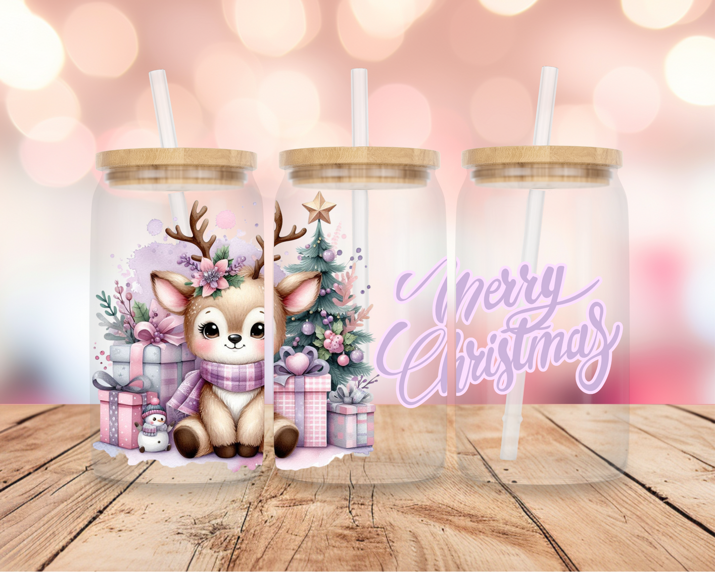 Christmas Deer- Pink 16oz DIGITAL DOWNLOAD