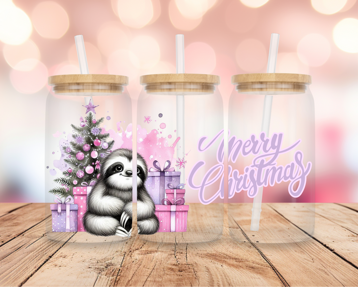 Christmas Sloth- Pink 1 16oz DIGITAL DOWNLOAD