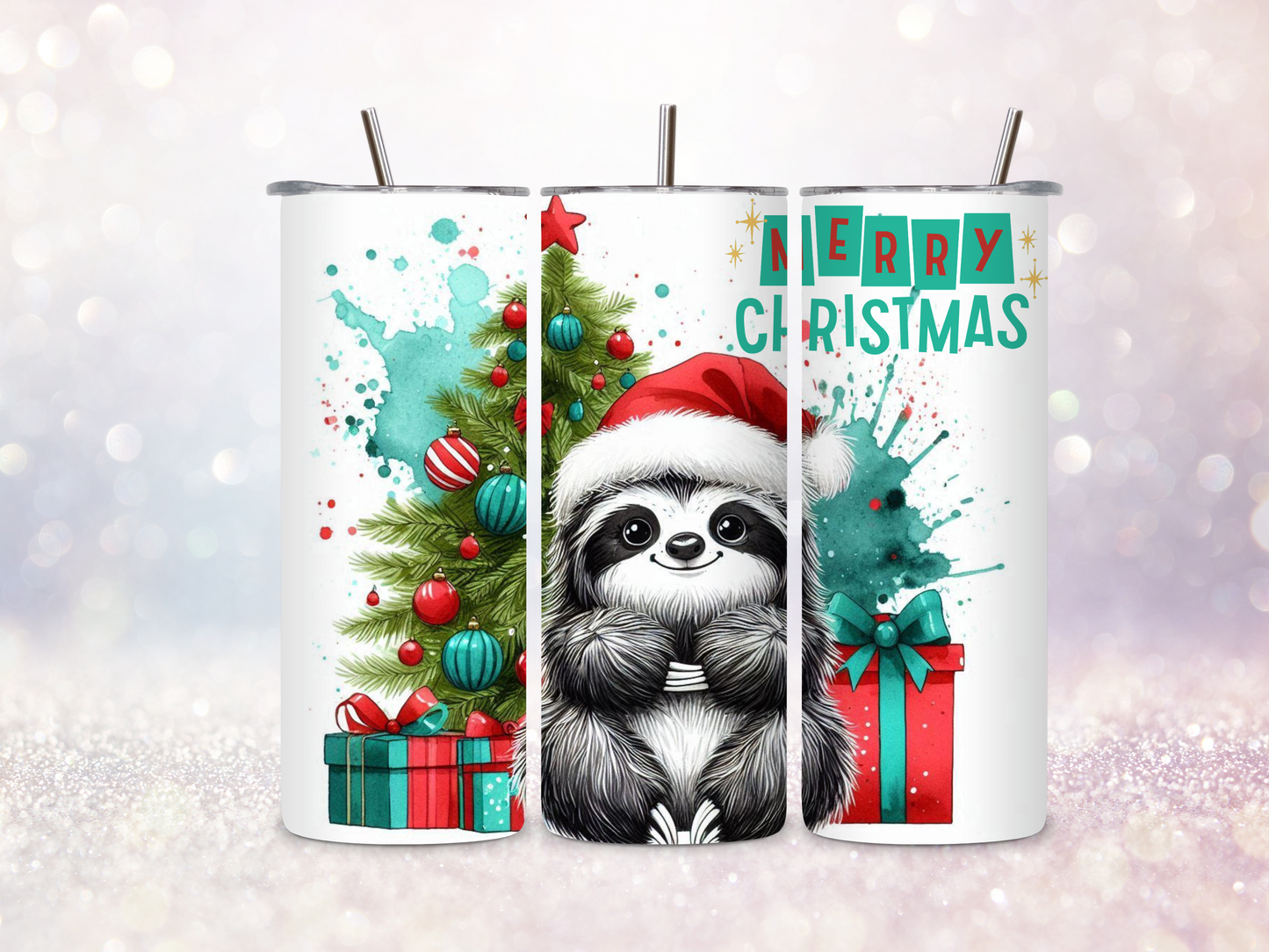 Christmas Sloth Green 20oz Skinny Straight Tumbler DIGITAL DOWNLOAD