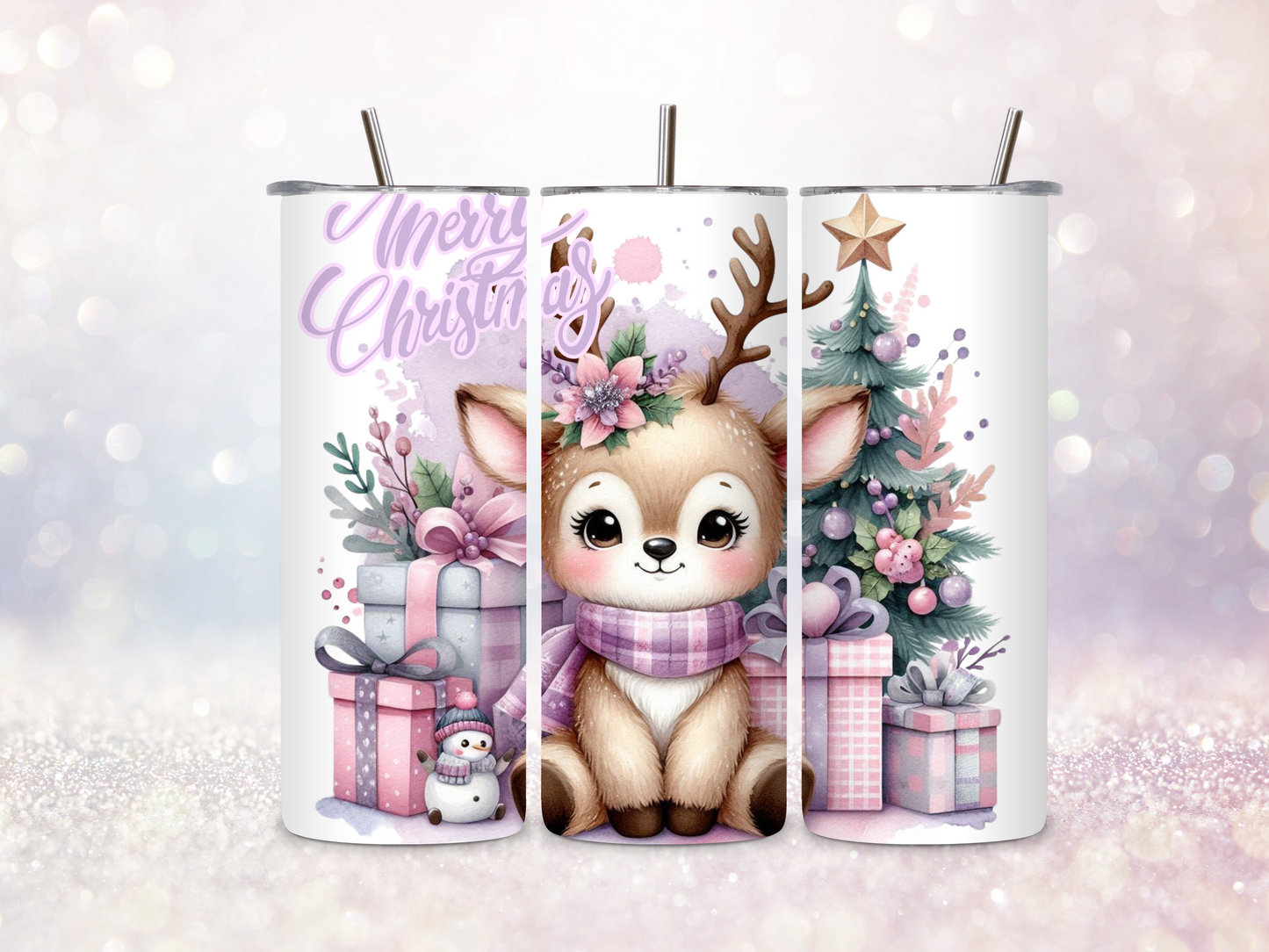 Christmas Deer Pink 20oz Skinny Straight Tumbler DIGITAL DOWNLOAD