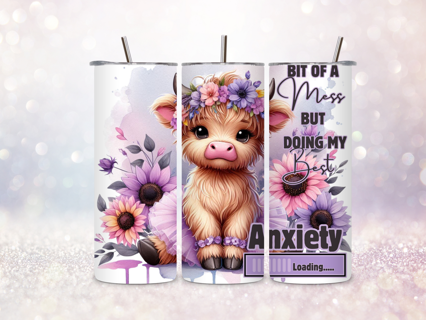 Highland Cow Anxiety 2 20oz Skinny Straight Tumbler DIGITAL DOWNLOAD