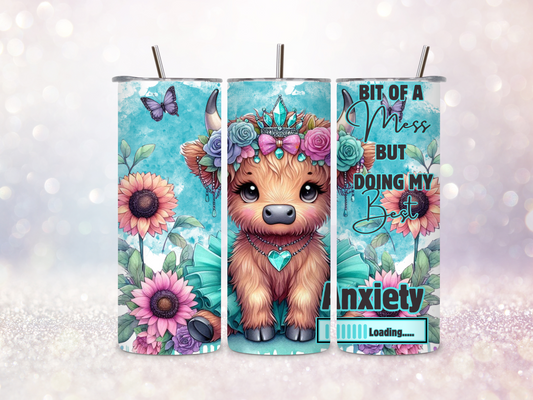 Highland Cow Anxiety 20oz Skinny Straight Tumbler DIGITAL DOWNLOAD