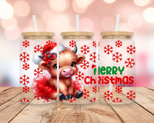 Christmas Highland Cow 16oz DIGITAL DOWNLOAD