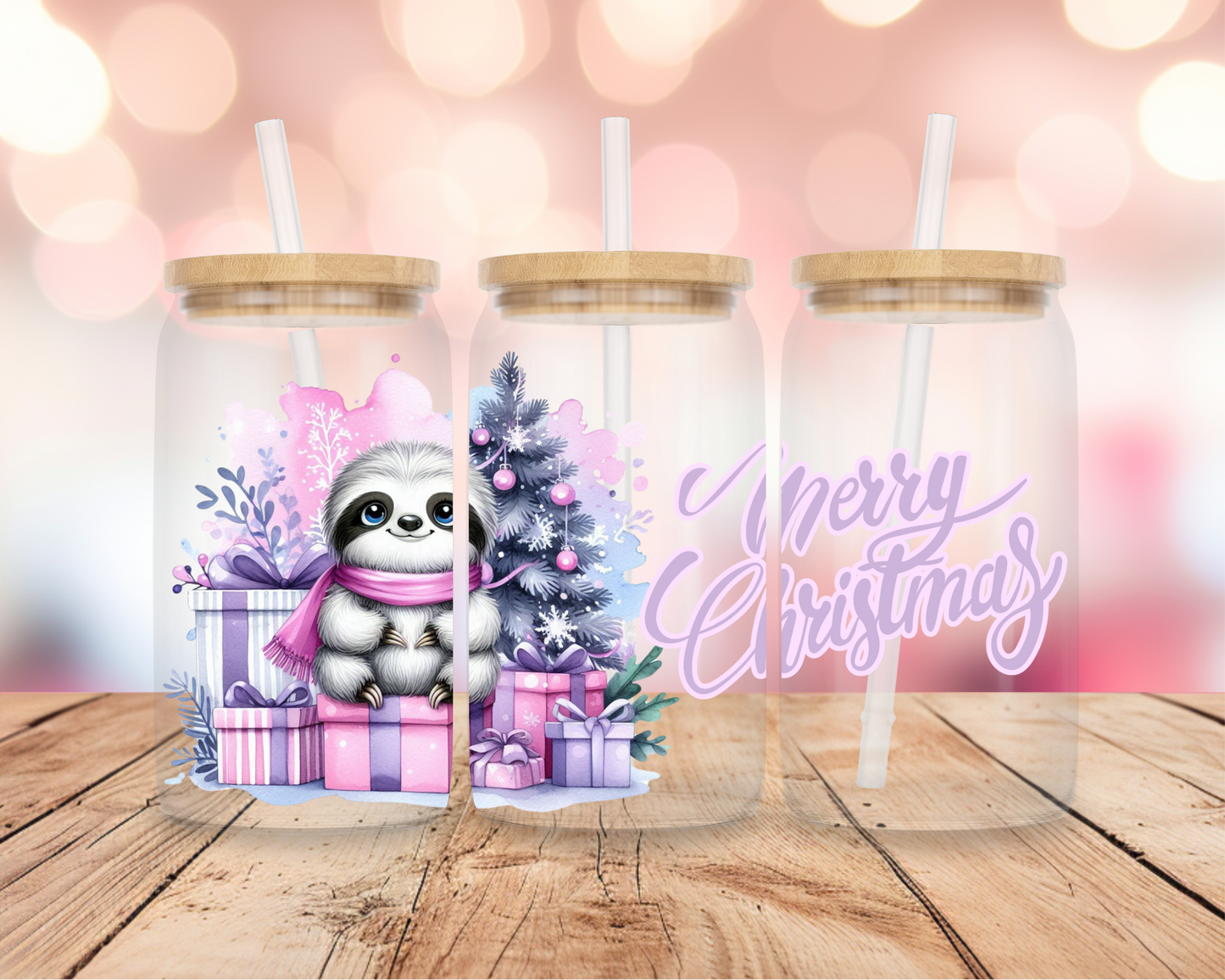 Christmas Sloth- Pink 2 16oz DIGITAL DOWNLOAD