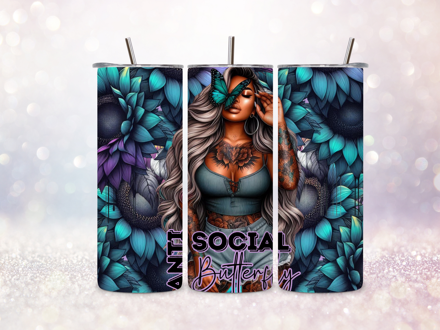 Anti Social Butterfly 20oz Skinny Straight Tumbler DIGITAL DOWNLOAD