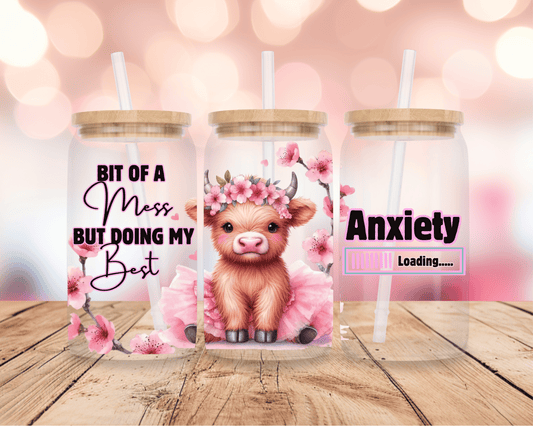 Bit Of A Mess- Pink Highland Cow 16oz DIGITAL DOWNLOAD