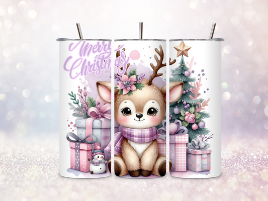 Christmas Deer Pink 20oz Skinny Straight Tumbler DIGITAL DOWNLOAD