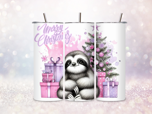 Christmas Sloth 2 Pink 20oz Skinny Straight Tumbler DIGITAL DOWNLOAD