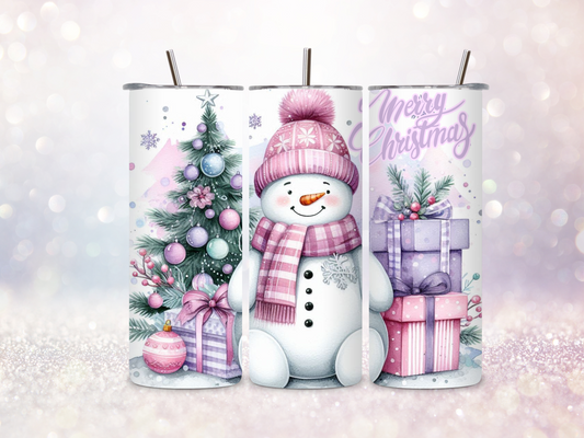Christmas Snowman Pink 20oz Skinny Straight Tumbler DIGITAL DOWNLOAD