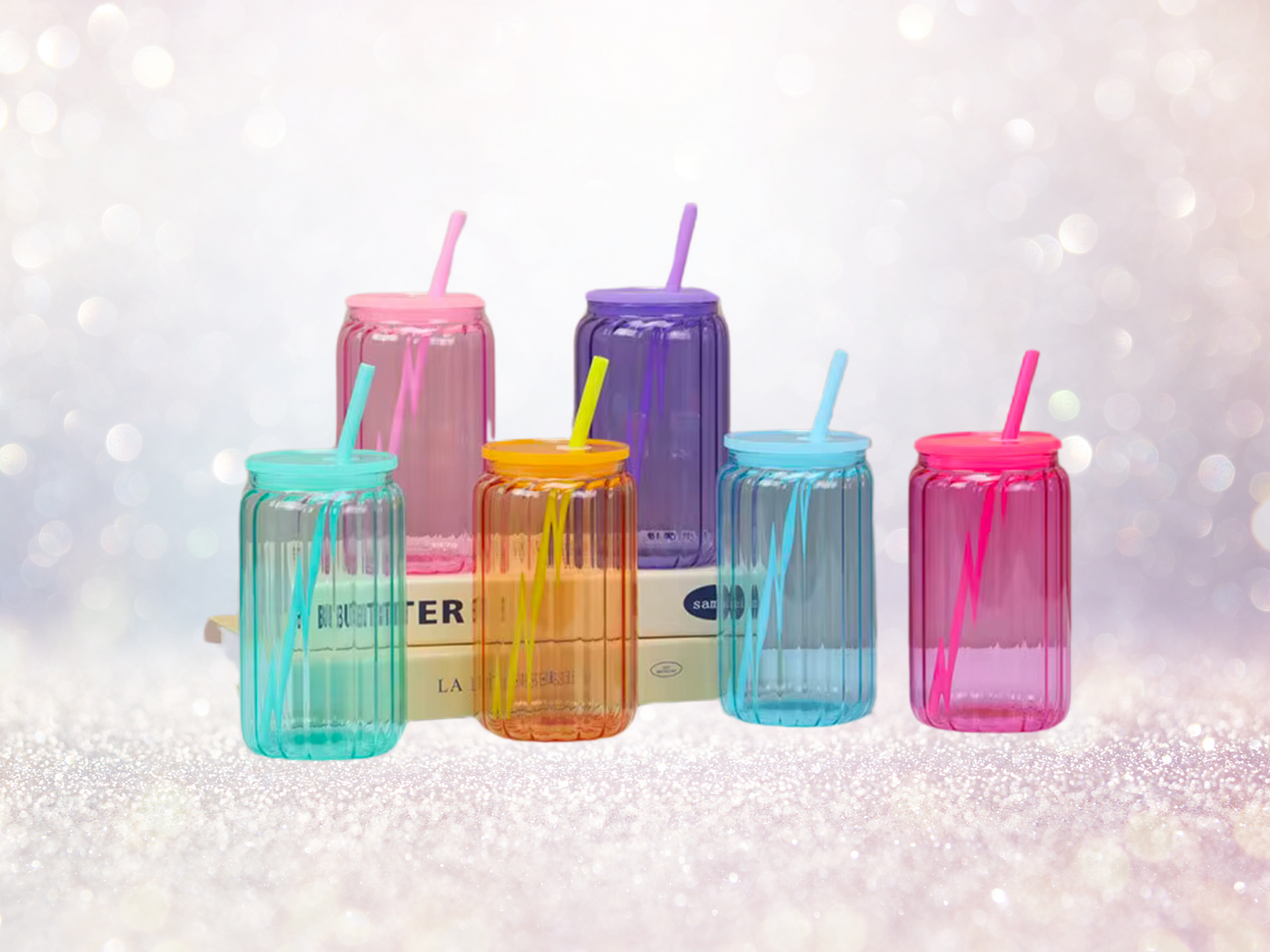 16oz Glass Tumbler- Ribbed Glass- Solid Colours